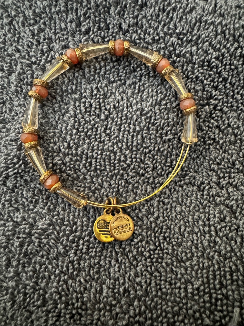 Alex and Ani Gold-Tone Bracelet with Brown and Clear Beads